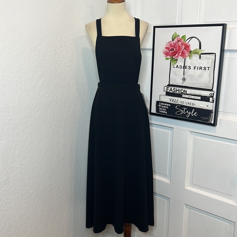 NWT Liz Claiborne Petite Collection Black Overall Midi Dress 8P